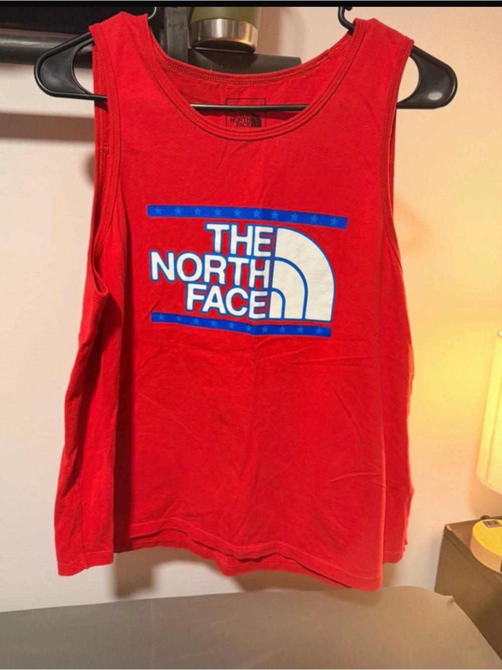 The North Face Red Tank Top with White & Blue Logo